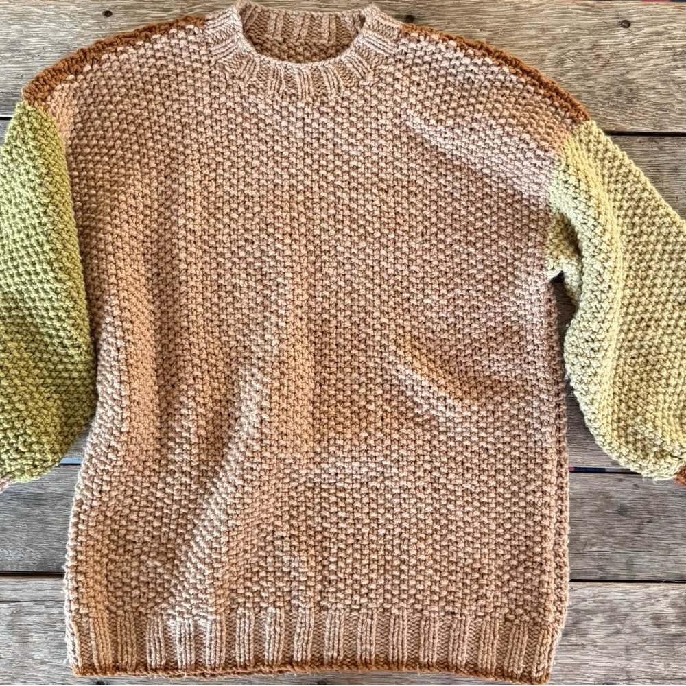 Chunky Knit Sweater with Colorblock Sleeves